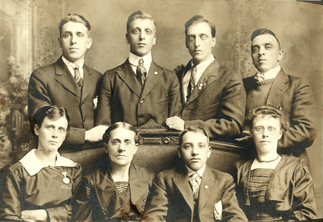Front row, left to right: Florence (aka Cordelia), mother Florence (Briere), Jerry, Lizzie
 
Back row, left to right: Henry, Ernest, Frank, and William.
