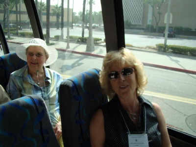 Thursday we started with tours - including  one in wine country. Cousin Sharon Hanson of Ohio, on board the bus, ready to head out!

Photo courtesy of cousin Jeannine Nagler.