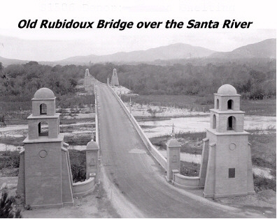 Ben notes -  OLD RUBIDOUX BRIDGE OVER THE SANTA ANNA RIVER, RUBIDOUX, CALIFORNIA. THIS PICTURE WAS DONATED BY KAREN GNEITING TO A LOCAL WEB SITE IN RIVERSIDE, CALIFORNIA. THE SITE WAS CREATED FOR LOCAL RESIDENTS TO SHARE OLD HISTORICAL PICTURES OF FAMILIE