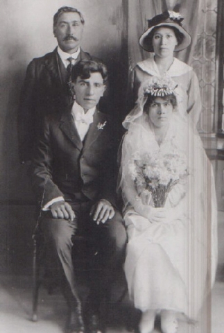 Wedding photo of Ernest Rubidoux (9D2a1g7b1) eldest son of Christopher Rubidoux, to Eloisa Aguilar. They married approx 1916 in California. 

